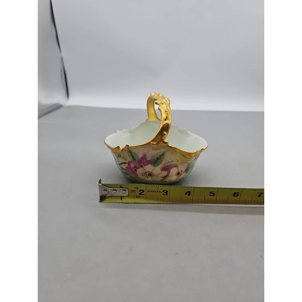 Antique J.P. L. France Limoges Hand Painted Floral Porcelain Basket Gold Trim